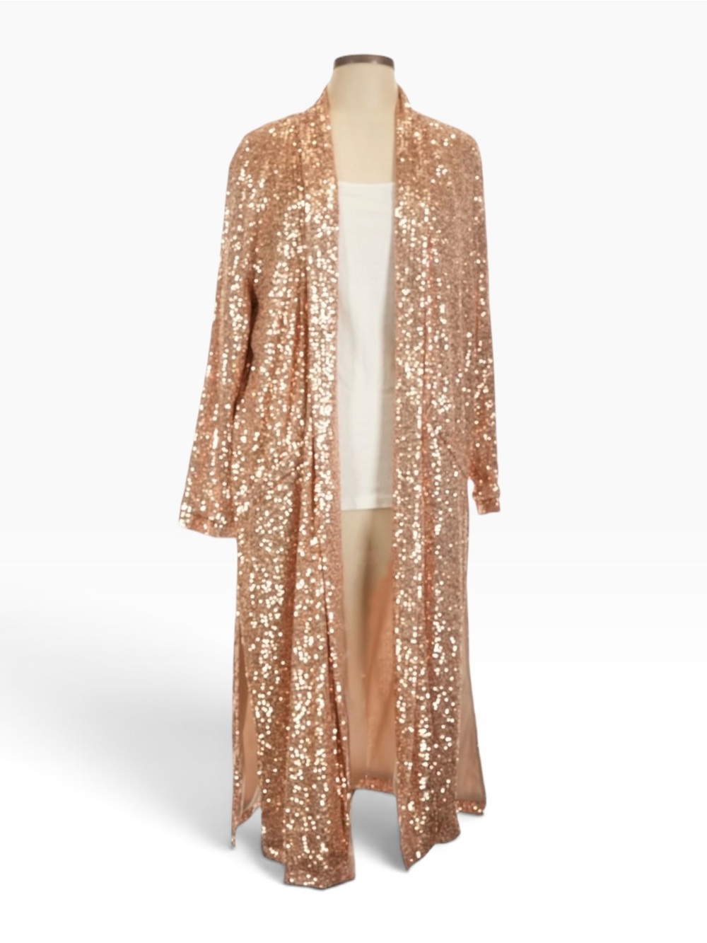 BB Dakota Anthropologie Show Stopper Sequin Duster Jacket Rose Gold L NWT